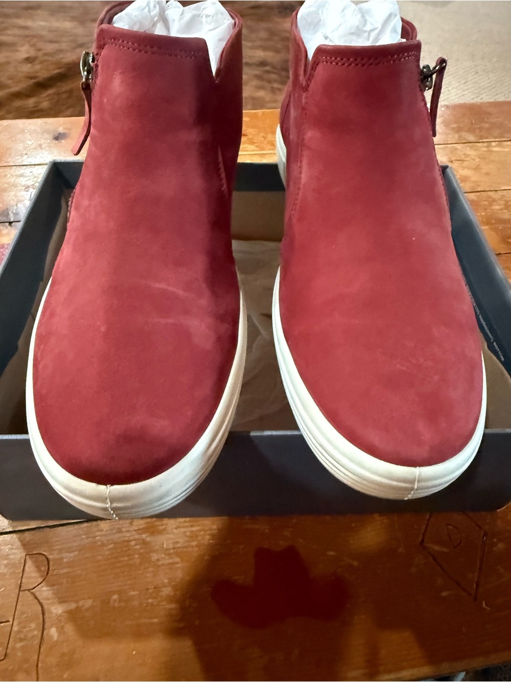 Ecco Women's Red Suede Slip-On Sneakers
